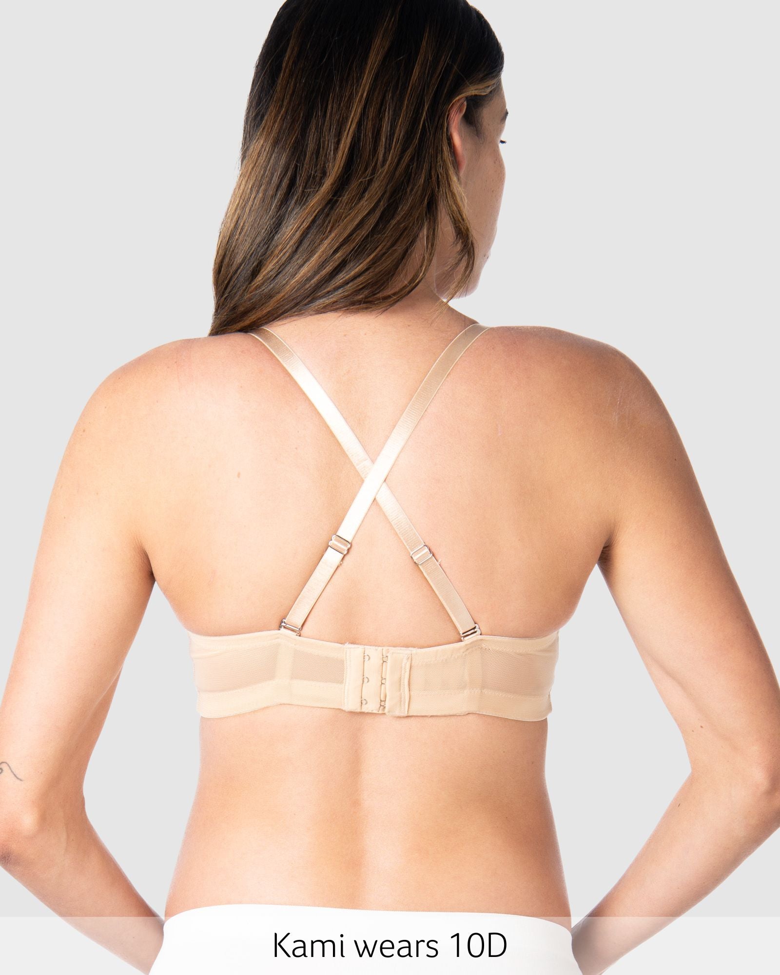 Straps worn racerback on Forever Yours Flexi Underwire T-Shirt Bra in Latte