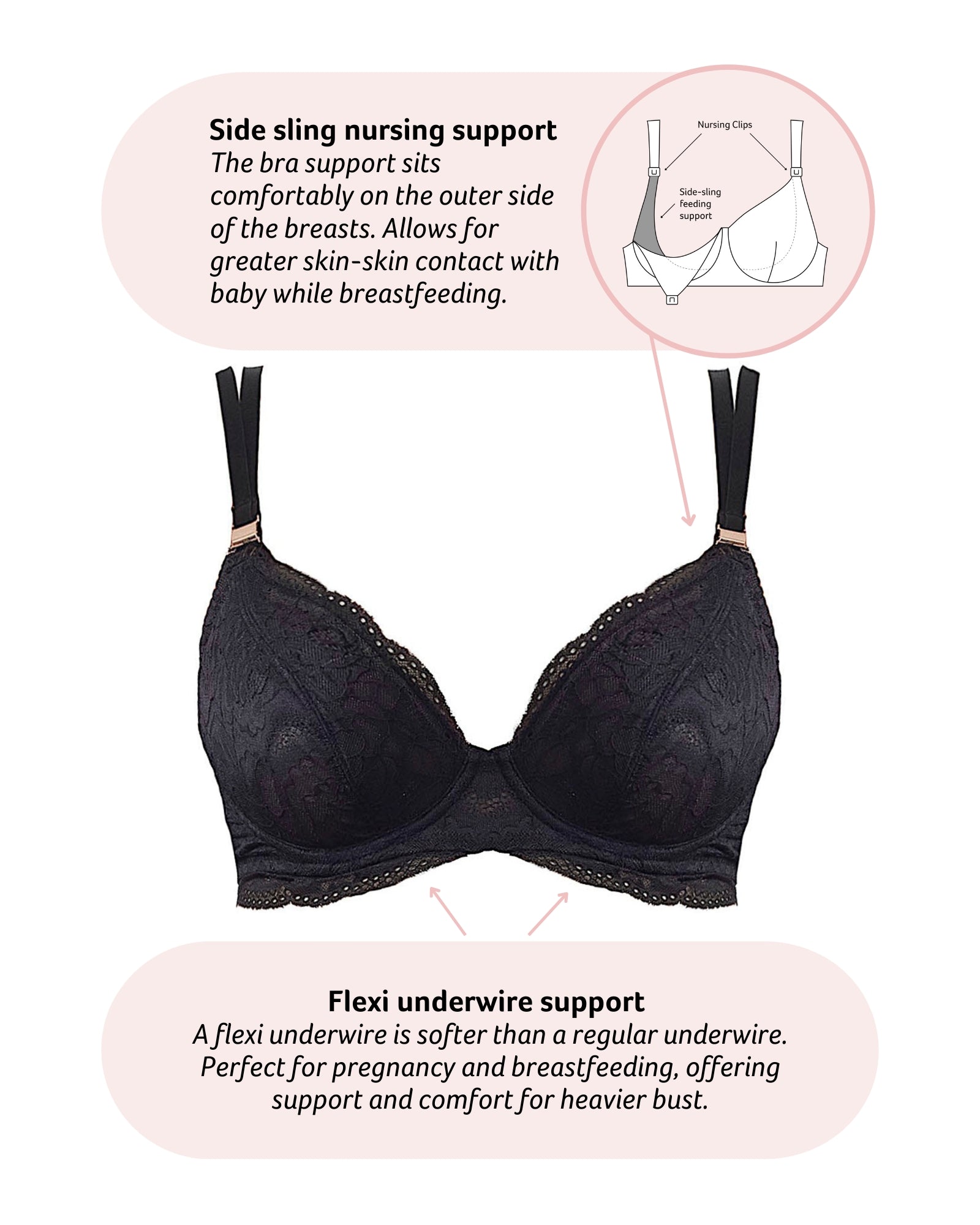 Technical features of Heroine Plunge Nursing Bra - Black