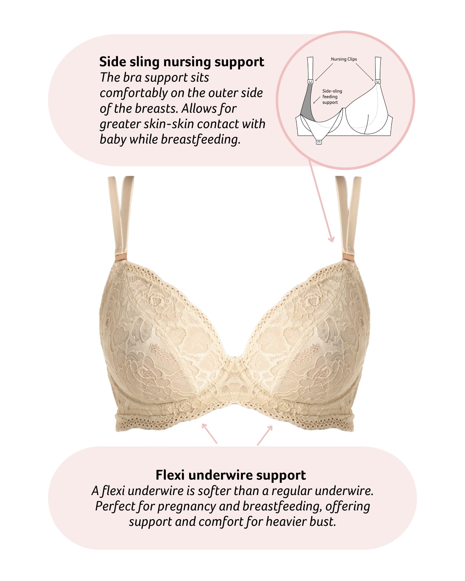 Technical features of Heroine Plunge Nursing Bra - Sand