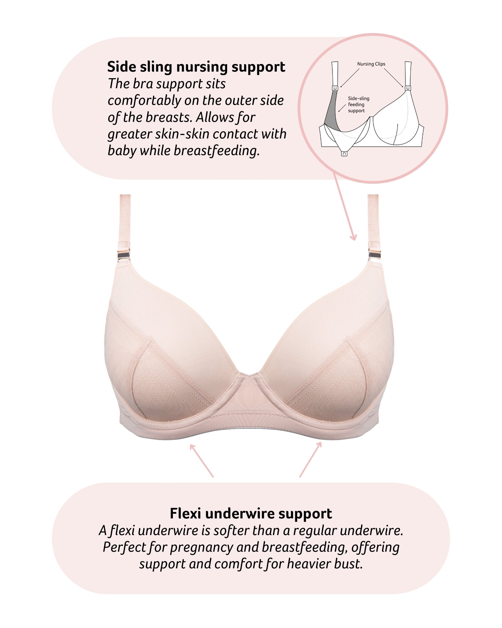 Technical Features of Lunar Plunge Flexi Underwire Contour bra in Cashmere