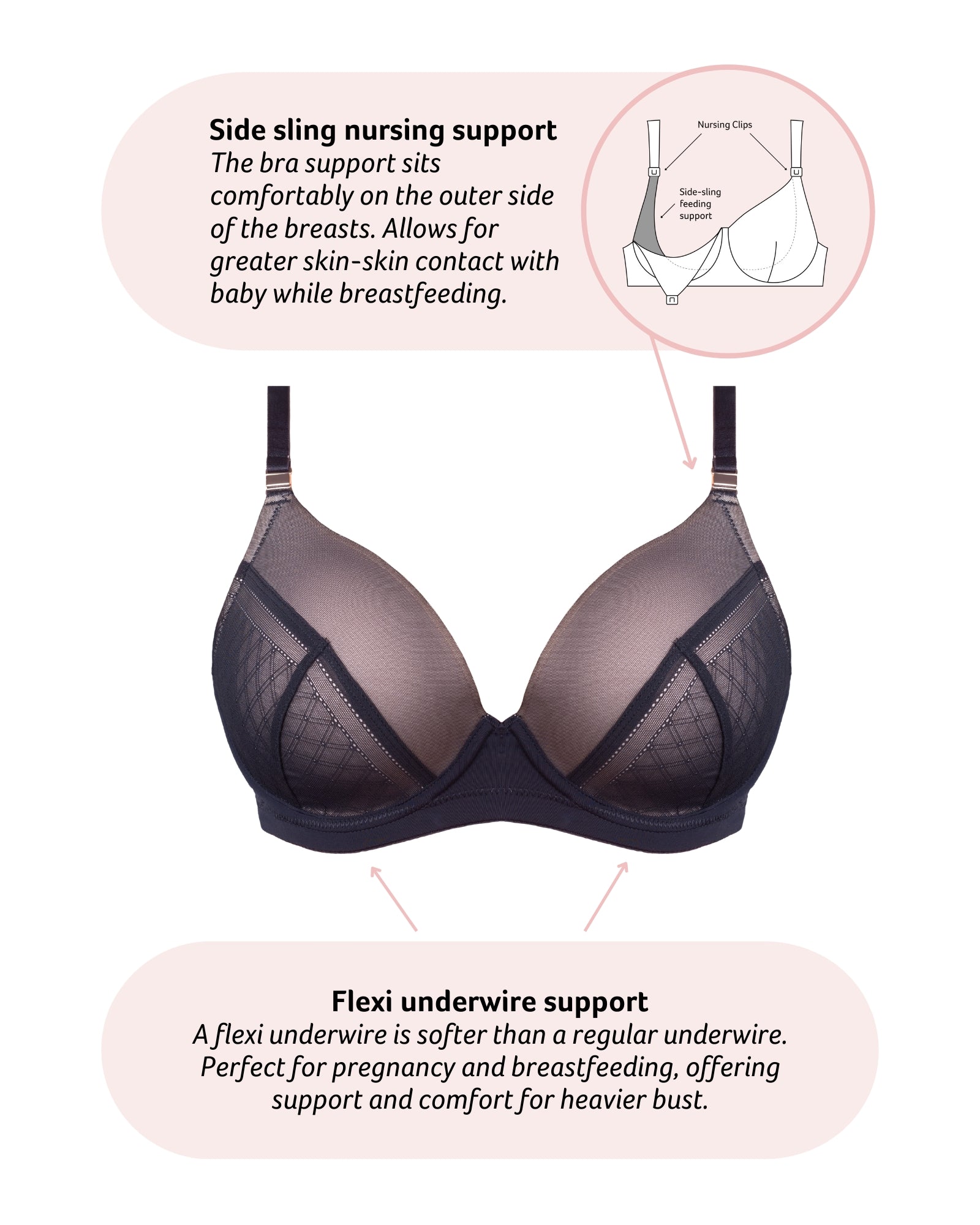 Technical features of Lunar Plunge T-Shirt Nursing Bra - Black