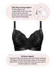 Technical features on Warrior Wirefree Soft Cup Nursing Bra in Black 