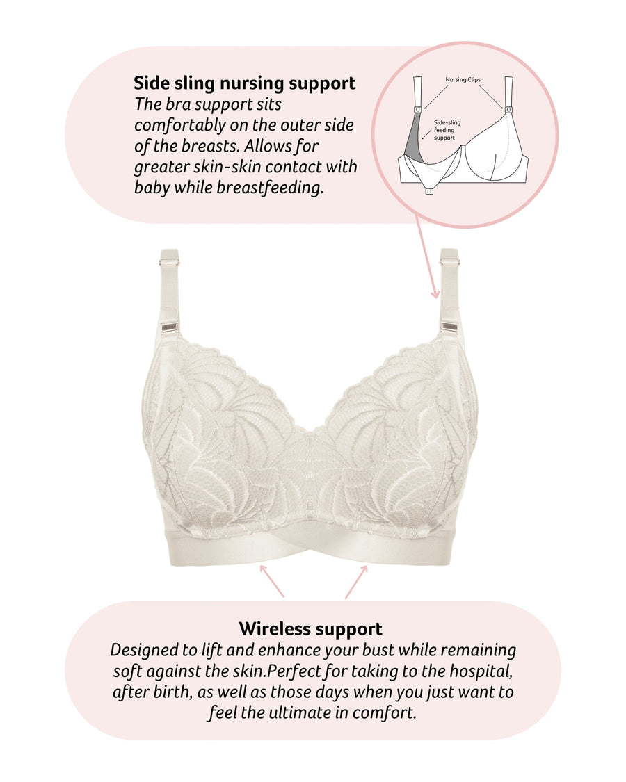 Technical features on Warrior Wirefree Soft Cup Nursing Bra in Ivory